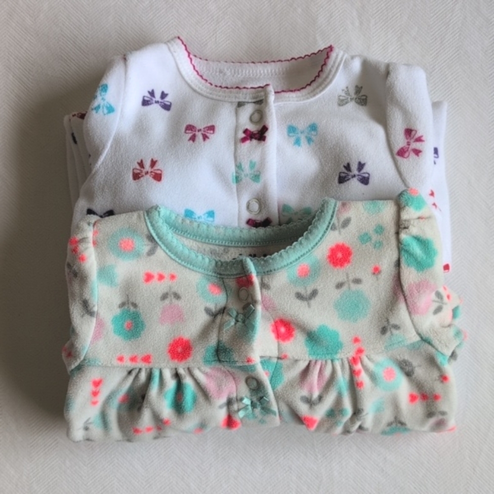 carter's 2-pack fleece snap footie sleeper pajamas bundle 3 months baby girl